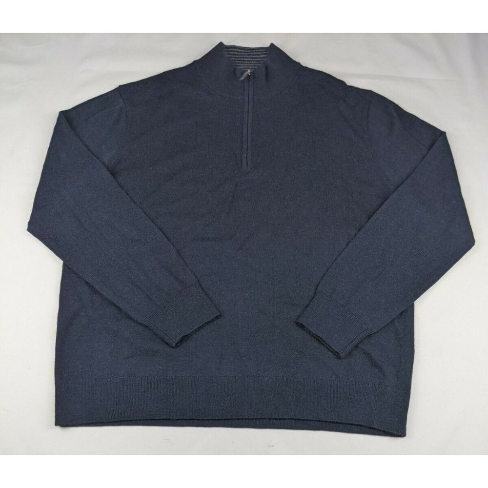 UNTUCKit Quarter Zip Pullover Navy Blue Sweater 100% Merino Wool Mens Size XL